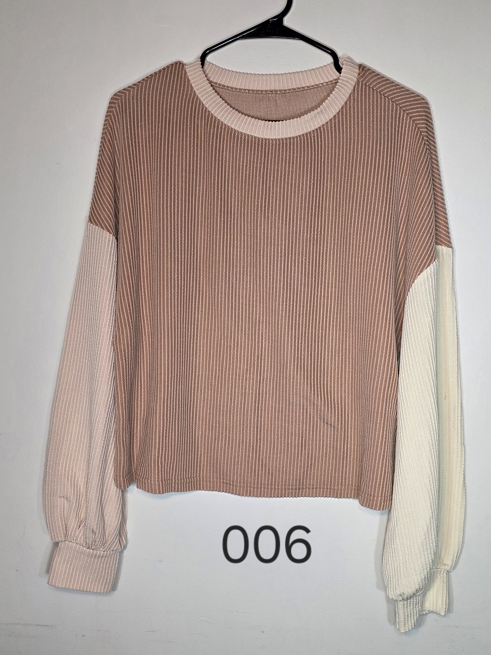 Color Block Long Sleeve Textured Top – Dusty Rose & Cream